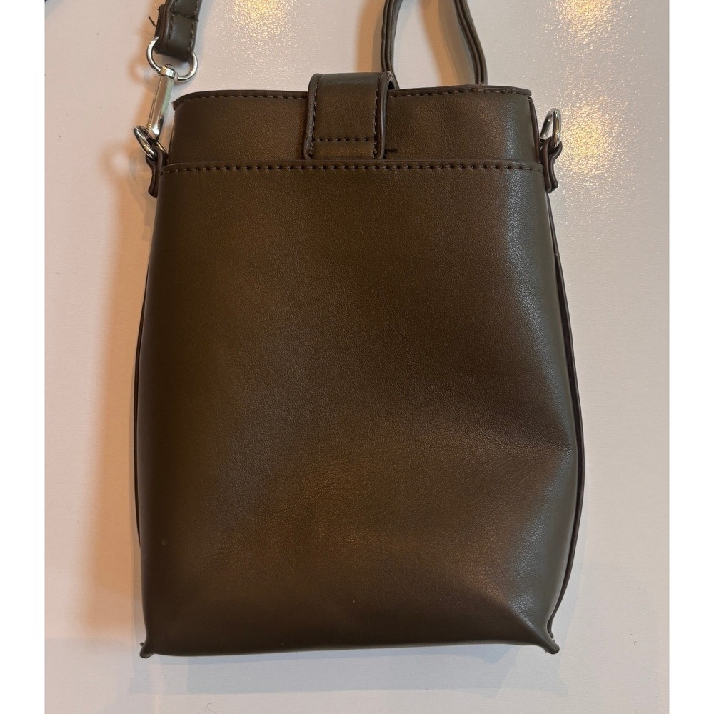 Olive Green Faux Leather Crossbody Phone Bag Small Minimalist Messenger Bag - Picture 3 of 8